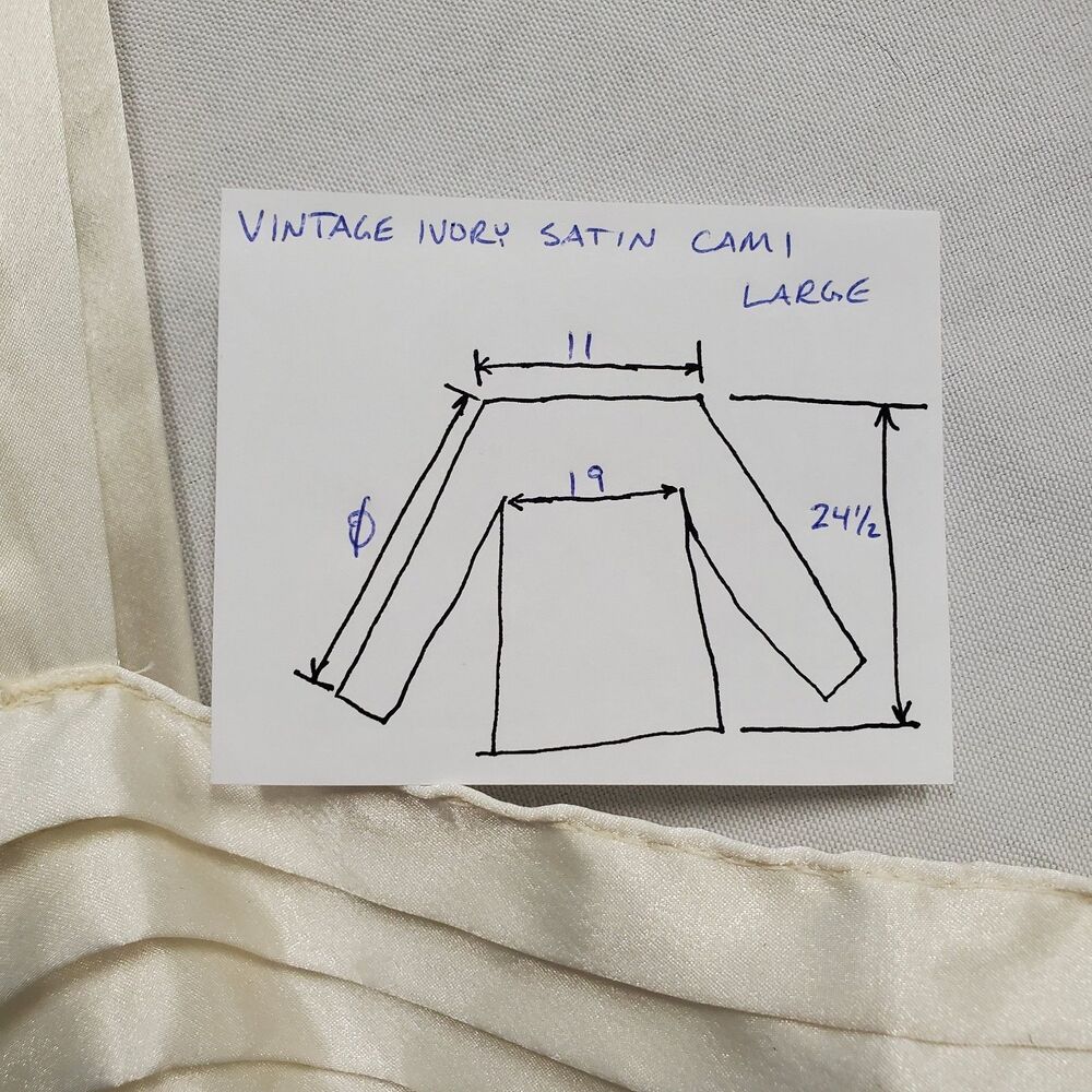 Vintage Ivory Satin Cami Pin Tuck Bust Scallop Hem Quiet Luxury/Minimalist L - Picture 9 of 9